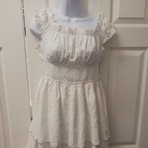 Shein White Swiss Dot Baby Doll Dress